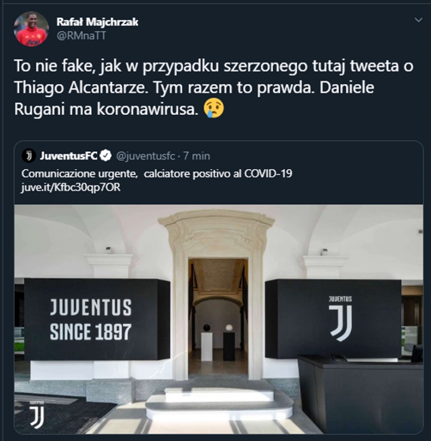 OFICJALNIE! Piłkarz Juventusu zarażony koronawirusem!